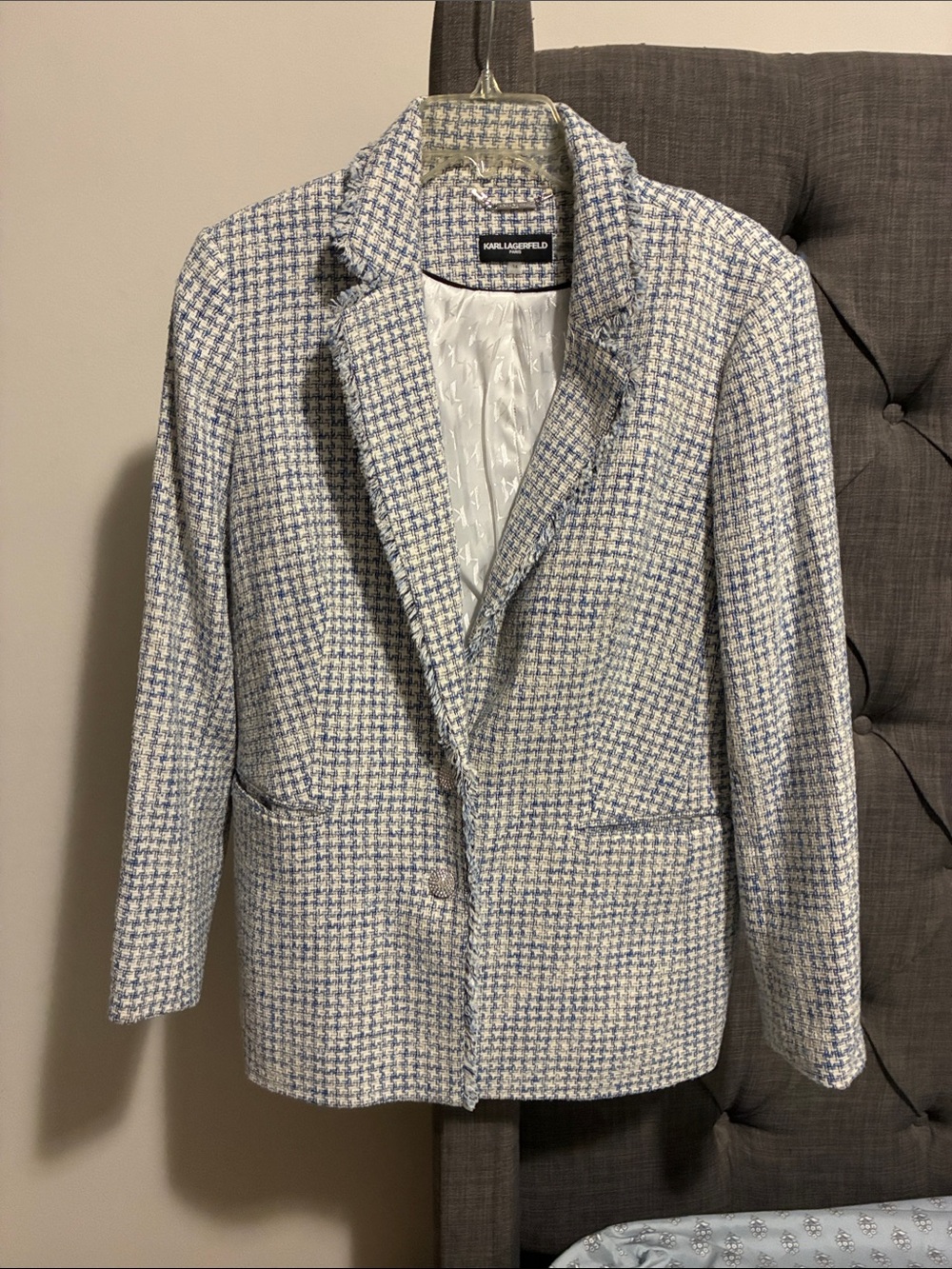 Karl Lagerfeld Blue and Cream Tweed Blazer